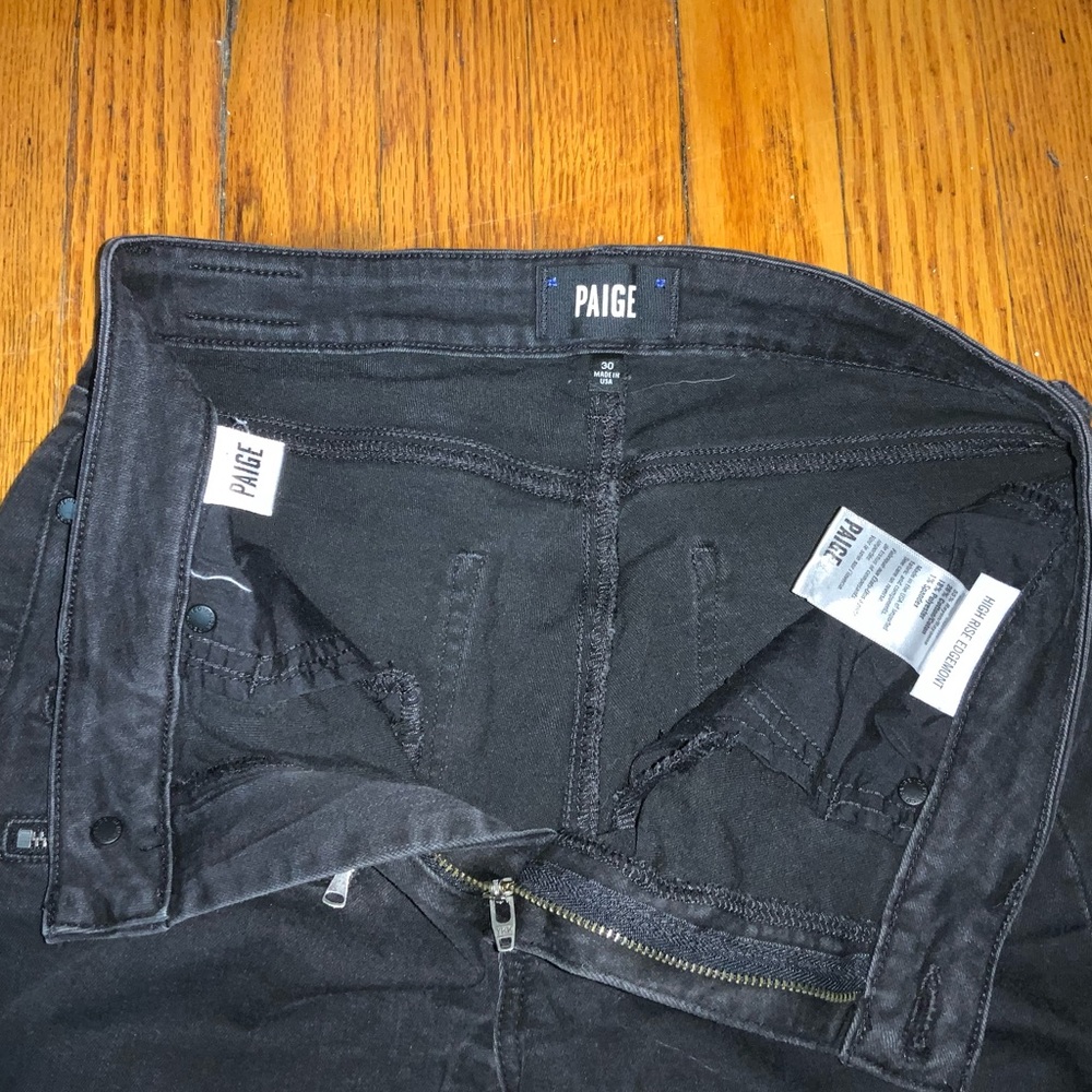 PAIGE High Rise Edgemont Skinny Jeans Zipper Details Black Made in USA Size 30 - Picture 4 of 8